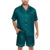 imageSWOMOG Men Silk Satin Pajamas Short Sleeve Pjs Set Button Down Sleepwear Soft Lounge Set Nightwear with PocketsDeep Green