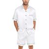 imageSWOMOG Men Silk Satin Pajamas Short Sleeve Pjs Set Button Down Sleepwear Soft Lounge Set Nightwear with PocketsWhite