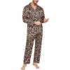 imageSWOMOG Mens Silk Satin Pajamas Set Long Sleeve Sleepwear ButtonDown Pj Twopiece Loungewear with Long Pants SXXLLeopard