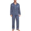 imageSWOMOG Mens Silk Satin Pajamas Set Long Sleeve Sleepwear ButtonDown Pj Twopiece Loungewear with Long Pants SXXLNavy Blue Flower