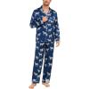 imageSWOMOG Mens Silk Satin Pajamas Set Long Sleeve Sleepwear ButtonDown Pj Twopiece Loungewear with Long Pants SXXLNavy Blue Zebra