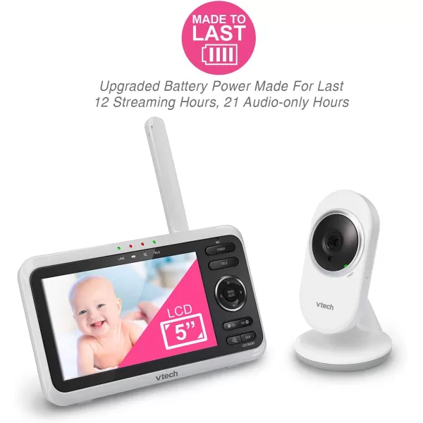 Newly Upgraded VTech VM3502 Video Monitor with Battery supports 12hr Videomode 21hr Audiomode 5 Screen 2 Cameras 1000ft Long Range Bright Night Vision 2WayTalk AutoonScreen Lullabies1 Camera