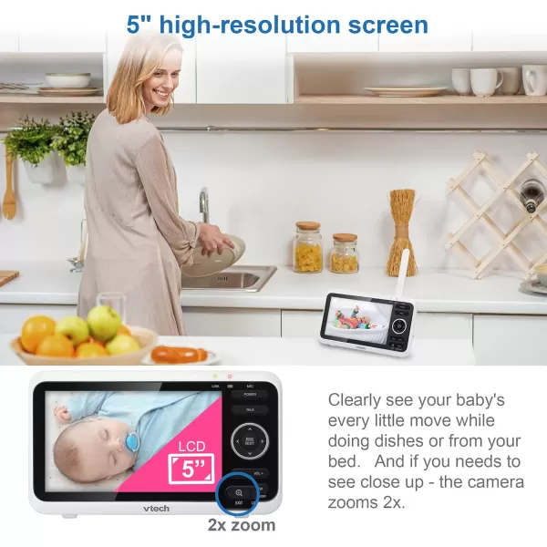 Newly Upgraded VTech VM3502 Video Monitor with Battery supports 12hr Videomode 21hr Audiomode 5 Screen 2 Cameras 1000ft Long Range Bright Night Vision 2WayTalk AutoonScreen Lullabies1 Camera