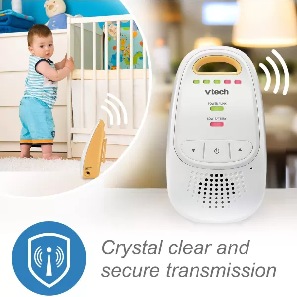 VTech DM111 Upgraded Audio Baby Monitor 1 Parent Unit with Rechargeable Battery BestinClass Long Range Digital Wireless Transmission CrystalClear Sound Plug amp Play Sound Indicator amp AlertsAudio Monitor with 1 Parent Unit