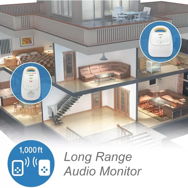 VTech DM111 Upgraded Audio Baby Monitor 1 Parent Unit with Rechargeable Battery BestinClass Long Range Digital Wireless Transmission CrystalClear Sound Plug amp Play Sound Indicator amp AlertsAudio Monitor with 1 Parent Unit