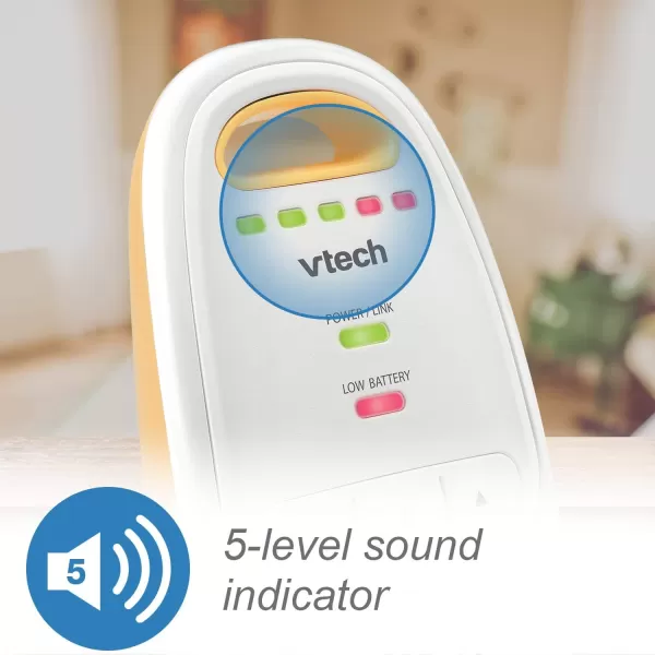 VTech DM111 Upgraded Audio Baby Monitor 1 Parent Unit with Rechargeable Battery BestinClass Long Range Digital Wireless Transmission CrystalClear Sound Plug amp Play Sound Indicator amp AlertsAudio Monitor with 1 Parent Unit