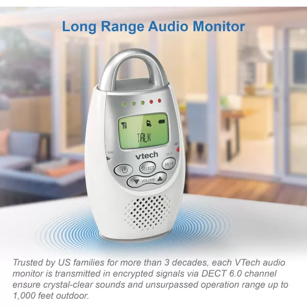 VTech DM221 Audio Baby Monitor with up to 1000 ft of Range Vibrating SoundAlert Talk Back Intercom amp Night Light Loop WhiteSilverMonitor with One Parent Unit