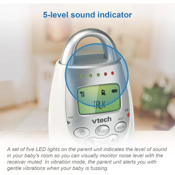 VTech DM221 Audio Baby Monitor with up to 1000 ft of Range Vibrating SoundAlert Talk Back Intercom amp Night Light Loop WhiteSilverMonitor with One Parent Unit