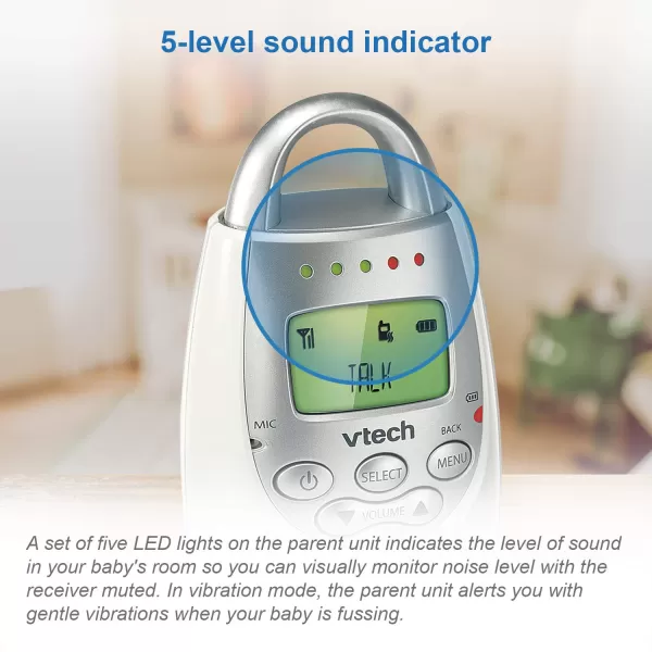 VTech DM2212 Audio Baby Monitor with up to 1000 ft of Range Vibrating SoundAlert Talk Back Intercom Night Light Loop amp Two Parent Units White1 Count Pack of 1 White