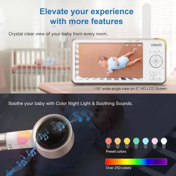 VTech VC2105 VCare 1080p FHD OvertheCrib Wifi Smart Baby Monitor with 5 720p HD LCD Screen Remote Access Intelligence BuiltIn Sleep Analysis Rollover amp Face Cover Detection 18 hrs RecordingPUCAM