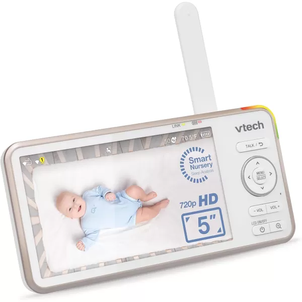 VTech VC2105 VCare 1080p FHD OvertheCrib Wifi Smart Baby Monitor with 5 720p HD LCD Screen Remote Access Intelligence BuiltIn Sleep Analysis Rollover amp Face Cover Detection 18 hrs RecordingPUCAM