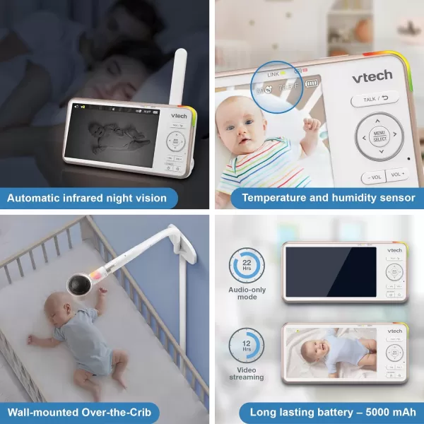 VTech VC2105 VCare 1080p FHD OvertheCrib Wifi Smart Baby Monitor with 5 720p HD LCD Screen Remote Access Intelligence BuiltIn Sleep Analysis Rollover amp Face Cover Detection 18 hrs RecordingPUCAM