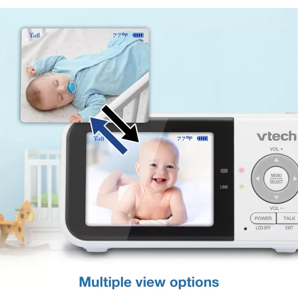 VTech VM8192 Video Baby Monitor with 19Hour Battery Life 2 Cameras 1000ft Long Range Auto Night Vision 28 Screen 2Way Audio Talk Temperature Sensor Power Saving Mode and Lullabies 480p2 camera