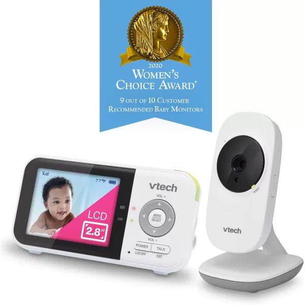 VTech VM8192 Video Baby Monitor with 19Hour Battery Life 2 Cameras 1000ft Long Range Auto Night Vision 28 Screen 2Way Audio Talk Temperature Sensor Power Saving Mode and Lullabies 480p1 camera