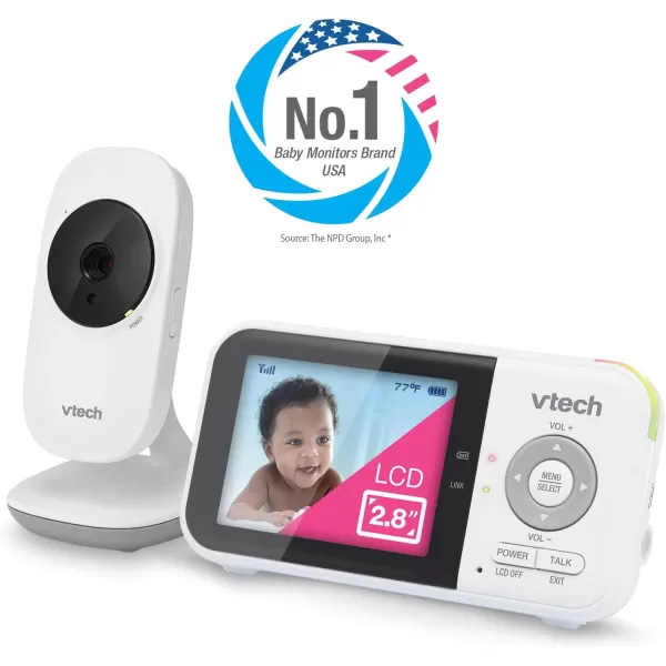 VTech VM8192 Video Baby Monitor with 19Hour Battery Life 2 Cameras 1000ft Long Range Auto Night Vision 28 Screen 2Way Audio Talk Temperature Sensor Power Saving Mode and Lullabies 480p1 camera