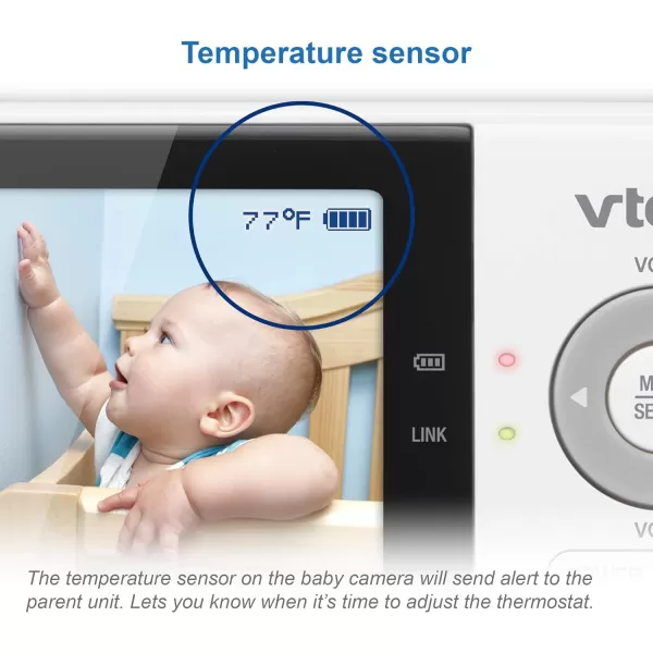 VTech VM8192 Video Baby Monitor with 19Hour Battery Life 2 Cameras 1000ft Long Range Auto Night Vision 28 Screen 2Way Audio Talk Temperature Sensor Power Saving Mode and Lullabies 480p1 camera