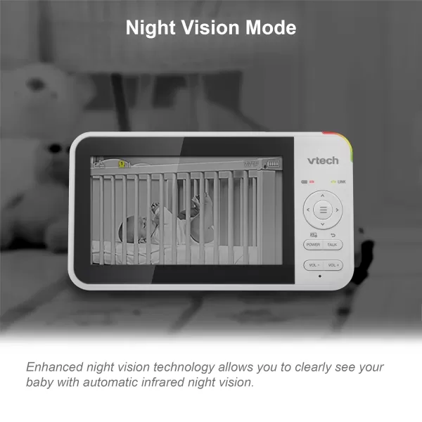 VTech VM9242 Remote PanTiltZoom 2cam Video Monitor 5 LCD Screen Up to 17 Hrs Video Streaming Night VisionUp to 1000ft RangeSoothing Sounds2Way Talk Temperature SensorSecured Transmission2 Cameras