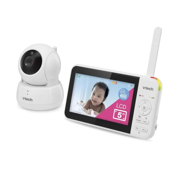 VTech VM9242 Remote PanTiltZoom 2cam Video Monitor 5 LCD Screen Up to 17 Hrs Video Streaming Night VisionUp to 1000ft RangeSoothing Sounds2Way Talk Temperature SensorSecured Transmission1 Camera