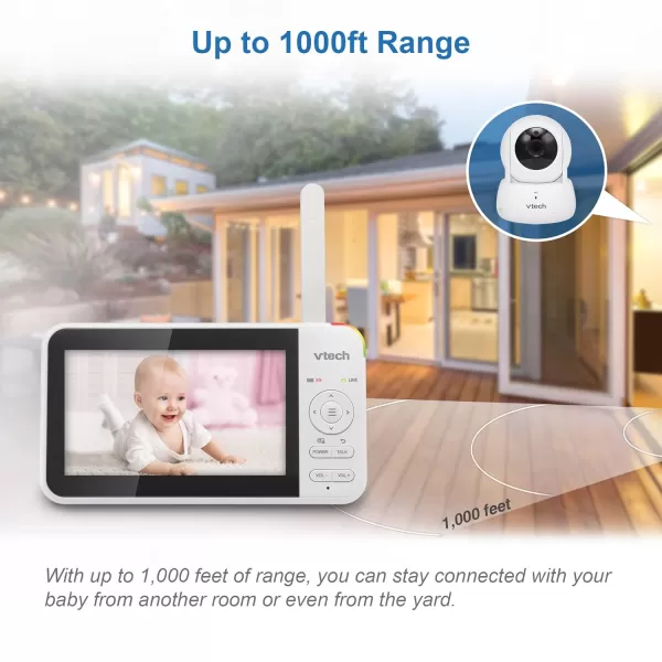 VTech VM9242 Remote PanTiltZoom 2cam Video Monitor 5 LCD Screen Up to 17 Hrs Video Streaming Night VisionUp to 1000ft RangeSoothing Sounds2Way Talk Temperature SensorSecured Transmission2 Cameras