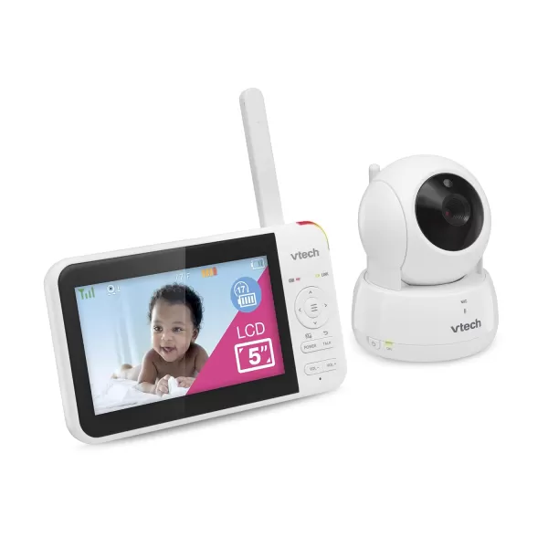 VTech VM9242 Remote PanTiltZoom 2cam Video Monitor 5 LCD Screen Up to 17 Hrs Video Streaming Night VisionUp to 1000ft RangeSoothing Sounds2Way Talk Temperature SensorSecured Transmission1 Camera