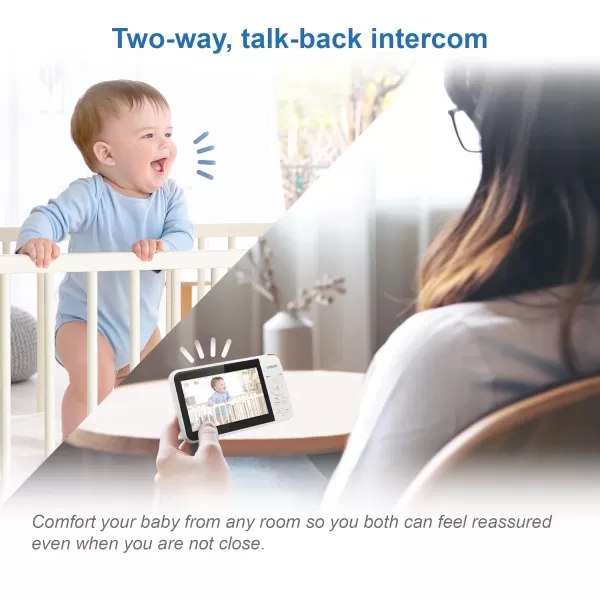 VTech VM9242 Remote PanTiltZoom 2cam Video Monitor 5 LCD Screen Up to 17 Hrs Video Streaming Night VisionUp to 1000ft RangeSoothing Sounds2Way Talk Temperature SensorSecured Transmission1 Camera