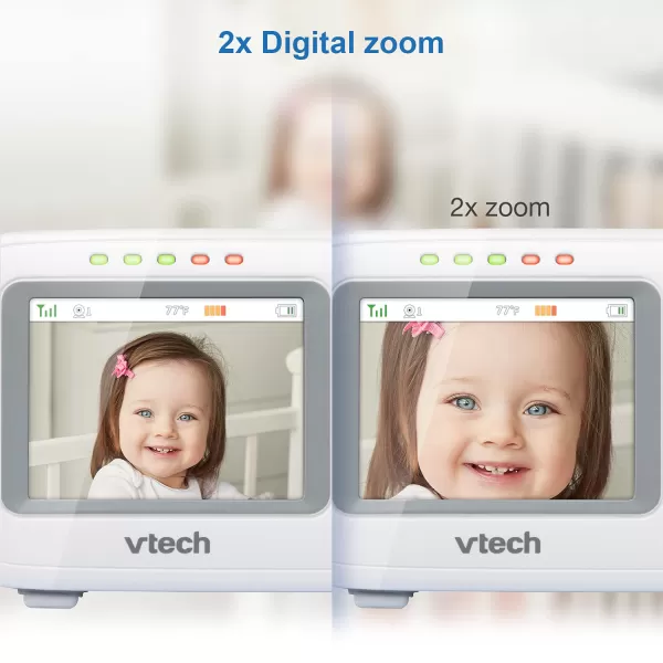 VTech Video Baby Monitor with 1000ft Long Range Auto Night Vision 28 Screen 2Way Audio Talk Temperature Sensor Power Saving Mode Lullabies and Wallmountable Camera with bracket White24 screen