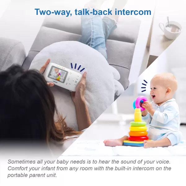 VTech Video Baby Monitor with 1000ft Long Range Auto Night Vision 28 Screen 2Way Audio Talk Temperature Sensor Power Saving Mode Lullabies and Wallmountable Camera with bracket White24 screen