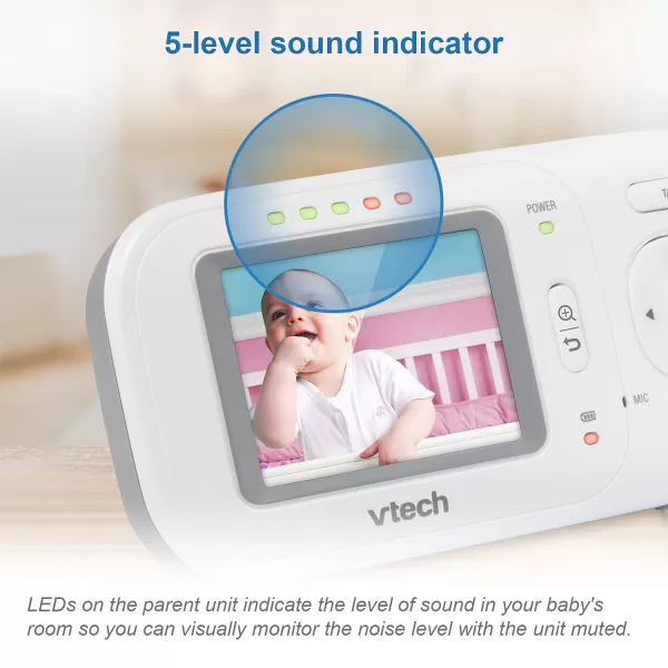 VTech Video Baby Monitor with 1000ft Long Range Auto Night Vision 28 Screen 2Way Audio Talk Temperature Sensor Power Saving Mode Lullabies and Wallmountable Camera with bracket White24 screen