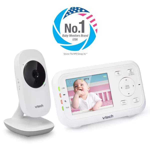 VTech Video Baby Monitor with 1000ft Long Range Auto Night Vision 28 Screen 2Way Audio Talk Temperature Sensor Power Saving Mode Lullabies and Wallmountable Camera with bracket White28 screen