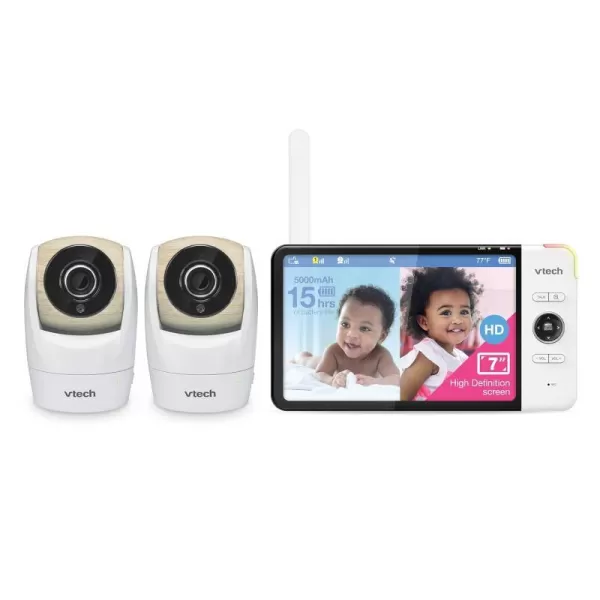 Upgraded VTech VM919HD Video Monitor with Battery Support 15hr Video Streaming 7 720p HD Display360 Panoramic Viewing 110 WideAngle ViewHD Night VisionUp to 1000ft RangeSecured Transmission2 Cameras 7 Inch LCD Screen