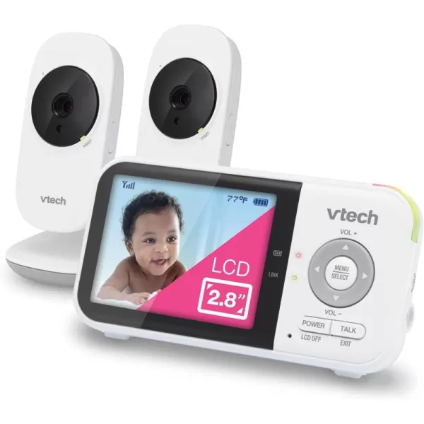 VTech VM8192 Video Baby Monitor with 19Hour Battery Life 2 Cameras 1000ft Long Range Auto Night Vision 28 Screen 2Way Audio Talk Temperature Sensor Power Saving Mode and Lullabies 480p2 camera