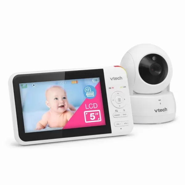 VTech VM9242 Remote PanTiltZoom 2cam Video Monitor 5 LCD Screen Up to 17 Hrs Video Streaming Night VisionUp to 1000ft RangeSoothing Sounds2Way Talk Temperature SensorSecured Transmission1 Camera