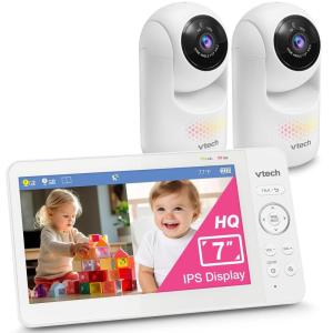 imageVTech Advanced HQ Max Twin 7quot Digital Video 2Cameras Baby Monitor with Pan Tilt Zoom Long Battery Life 5000mAh IPS Screen Adaptive MultiColor Night Light 2Way Talk HQ Display No WiFi White7 HQ 2 Cams