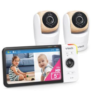 imageVTech VM9282HD 5 720p HD Display 2 Cameras Baby Monitor110 Wide Angle ViewRemote PanTiltZoomNight VisionUp to 1000ft RangeTemperature Sensor9 Soothing Sounds ampamp Lullabies2Way TalkNo WiFi2 Cameras