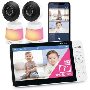 imageVTech 2Cameras Smart WiFi Baby Monitor with 1080p FHD Video Free App with Motion Video SoundMotion Detection and Notifications 7quot IPS Display with SplitScreen PanTiltZoom Smart HQ Max Twin7 Wifi 2 Cams