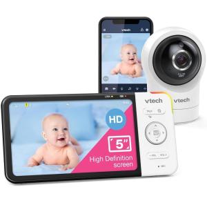imageVTech RM5764HD 1080p Smart WiFi Remote Access Baby Monitor 360 Pan ampamp Tilt 5quot 720p HD Display HD Night Vision Soothing Sounds 2Way Talk Temperature Sensor Motion Detection iOS ampamp Android
