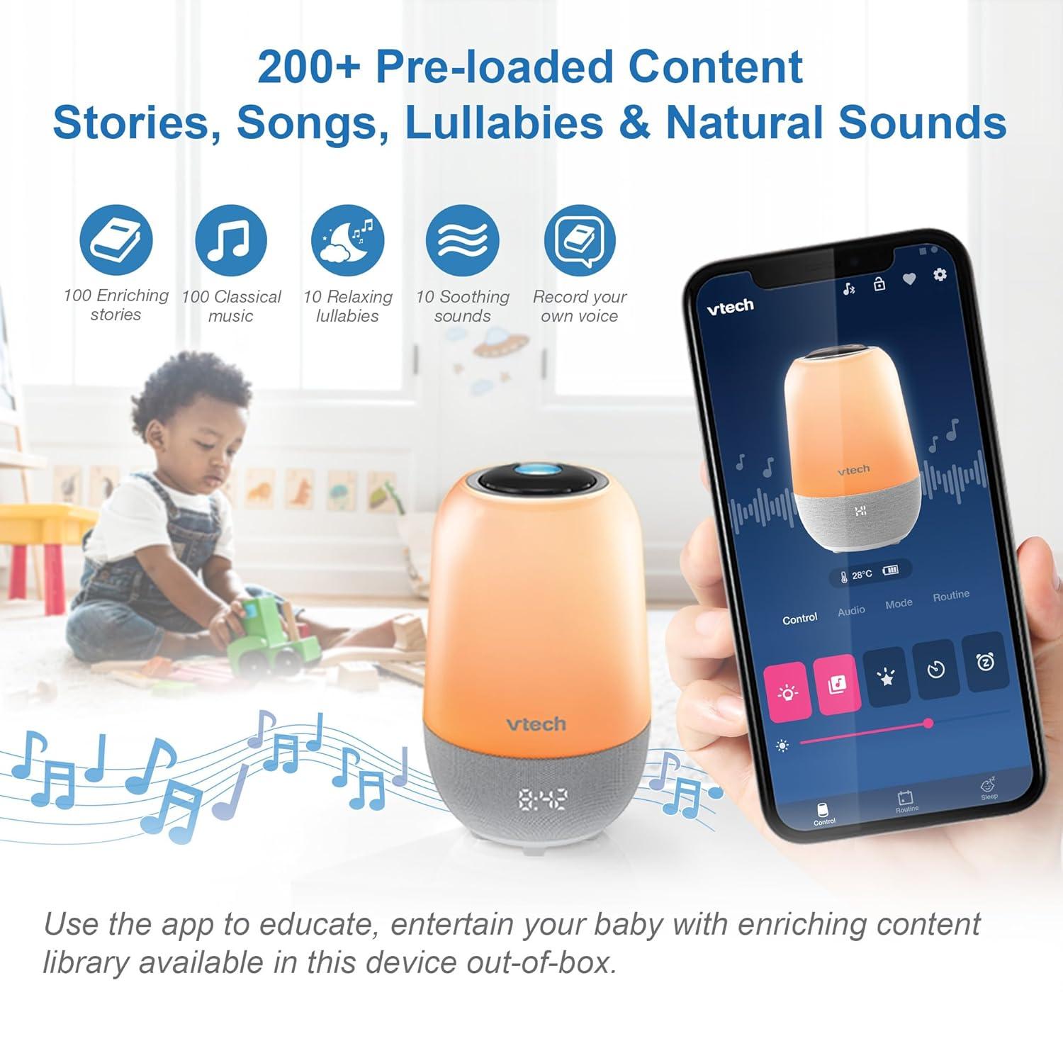 imageVTech BC8213 VHush Junior Sleep Training Soother with 40 StoriesSongsSounds ampamp Record Your own Voice Portable Bluetooth HD Speaker 250 MultiColor Night Light Ceiling ProjectorVHush