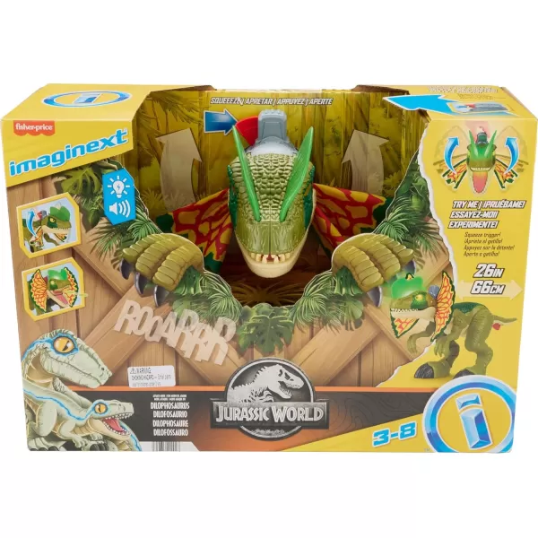 FisherPrice Imaginext Jurassic World Dinosaur Toy Thrash Attack Dilophosaurus 16 Inch with Lights ampamp Sounds for Pretend Play Kids Ages 3 Years