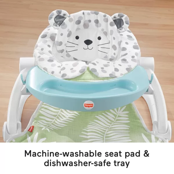 FisherPrice Baby Deluxe SitMeUp Floor Seat with Toy Bar Snow Leopard Portable Infant Chair with TrayFisherPrice Baby Deluxe SitMeUp Floor Seat with Toy Bar Snow Leopard Portable Infant Chair with Tray