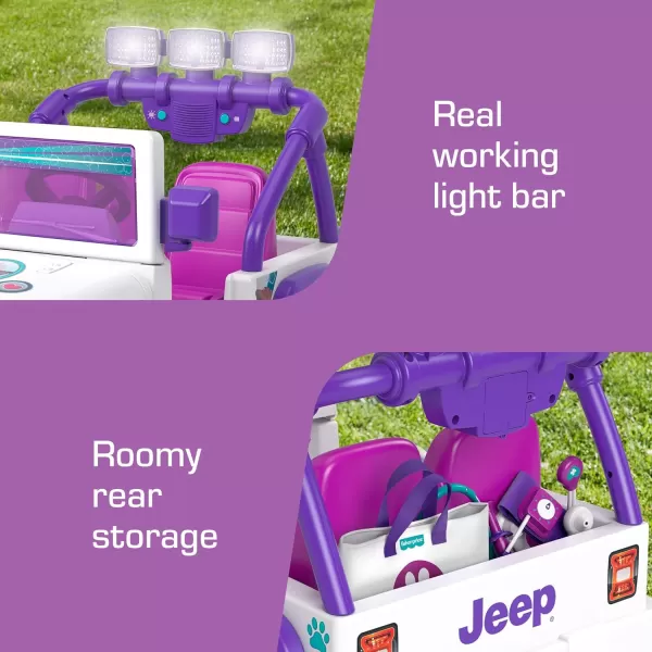 Power Wheels Preschool RideOn Toy Happy Hound Rescue Cruiser Jeep Wrangler with Pretend Medical Kit for Preschool Kids Ages 3 Years Seats 2Pet Vet Jeep  Battery