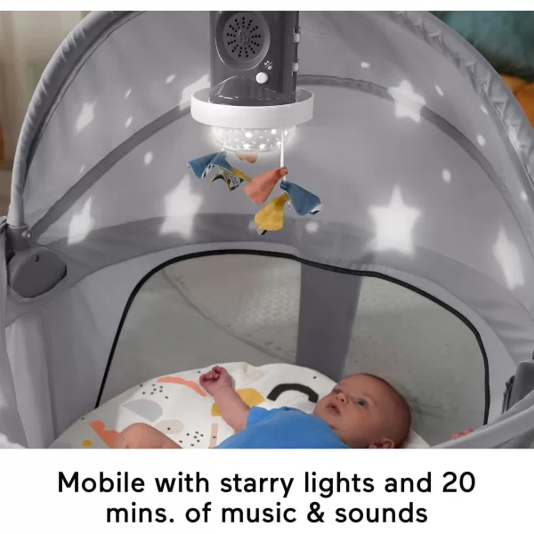 FisherPrice Baby Portable Baby Bassinet And Play Space Deluxe OnTheGo Projection Dome With Lights Music And CanopyPaper ShapesGray