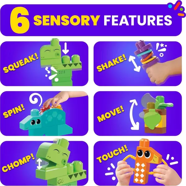 Mega BLOKS Fisher Price Sensory Building Toy Squeak N Chomp Dinos with 24 Pieces TRex Toddler Blocks Gift Ideas for Kids Age 1 YearsMega BLOKS Fisher Price Sensory Building Toy Squeak N Chomp Dinos with 24 Pieces TRex Toddler Blocks Gift Ideas for Kids Age 1 Years