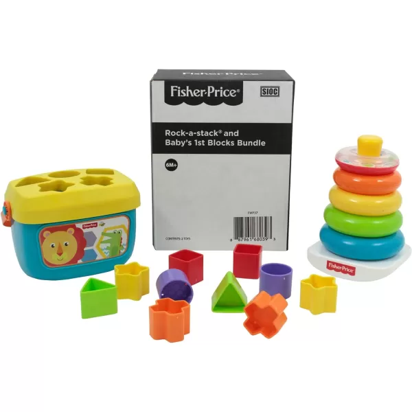 FisherPrice Baby Stacking Toy RockAStack RolyPoly Base With 5 Colorful Rings For Ages 6 MonthsRockaStack amp Blocks Bundle