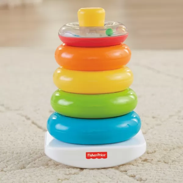 FisherPrice Baby Stacking Toy RockAStack RolyPoly Base With 5 Colorful Rings For Ages 6 MonthsRockaStack amp Blocks Bundle