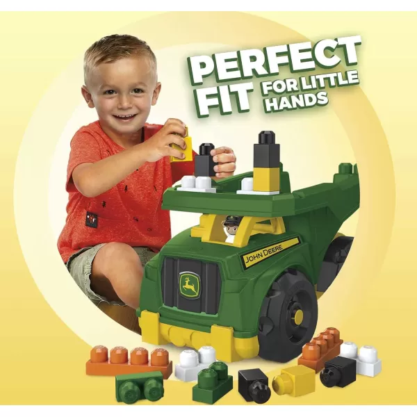 Mega BLOKS John Deere Toddler Building Blocks Toy Set Dump Truck with 25 Pieces and Storage 1 Figure Green Ages 1 Years