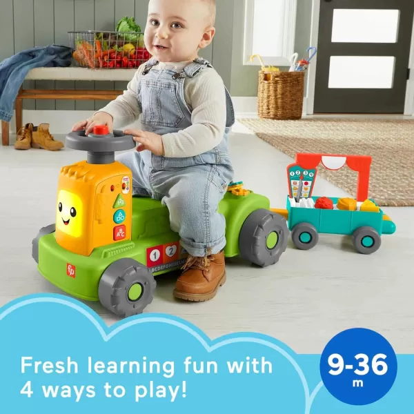 FisherPrice Baby to Toddler Toy Laugh ampamp Learn 4in1 Farm to Market Tractor Ride On with Pull Wagon ampamp Smart Stages for Infants Ages 9 Months
