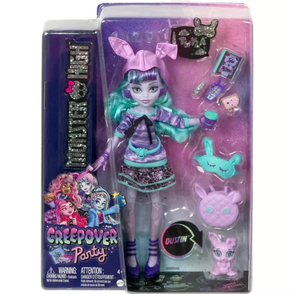 Monster High Creepover Party Doll Twyla with Pet Bunny Dustin Sleepover Clothes ampamp Accessories like Hoodie Book ampamp BackpackMulticolor