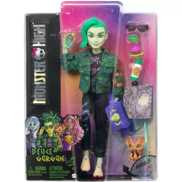 Monster High Deuce Gorgon Doll in Signature Look with Denim Snake Jacket ampamp Accessories Pet Mouse PerseusMulticolor