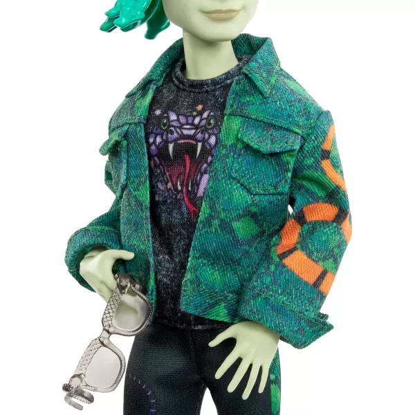 Monster High Deuce Gorgon Doll in Signature Look with Denim Snake Jacket ampamp Accessories Pet Mouse PerseusMulticolor