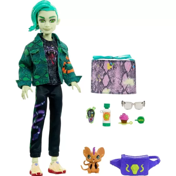 Monster High Deuce Gorgon Doll in Signature Look with Denim Snake Jacket ampamp Accessories Pet Mouse PerseusMulticolor